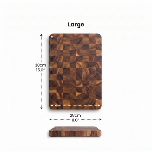 Large acacia cutting board dimensions: 38 x 28 cm (15 x 11 in)